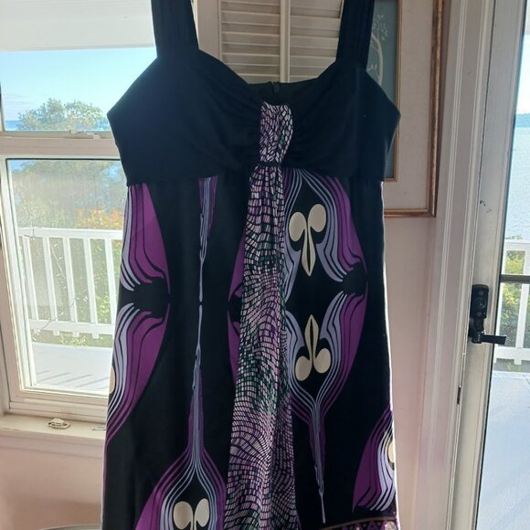 Black Purple Lavender Print Single Cocktail Party Disco Art Dress Womens Large - Picture 3 of 6